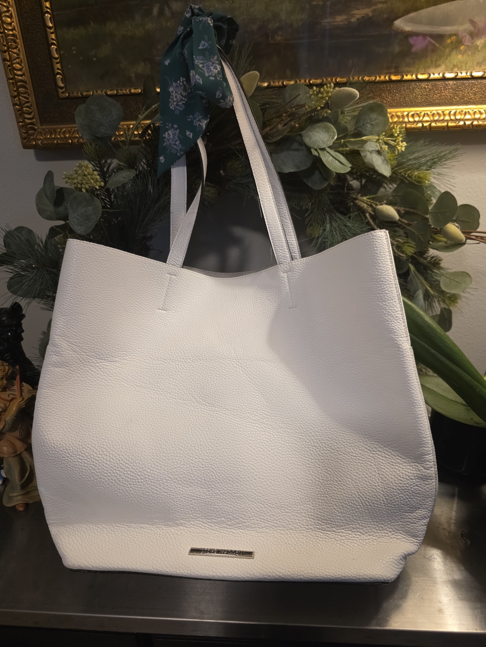 Steve Madden White Pebbled Tote Bag